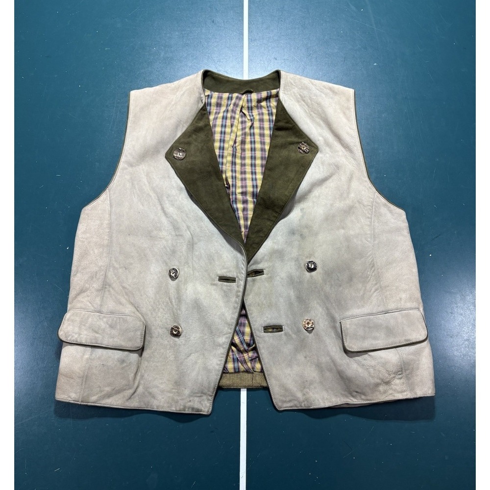 Vtg MEINDL Vest Mens Size 50 Suede Leather Beige Trachten Octoberfest Loden-Frey